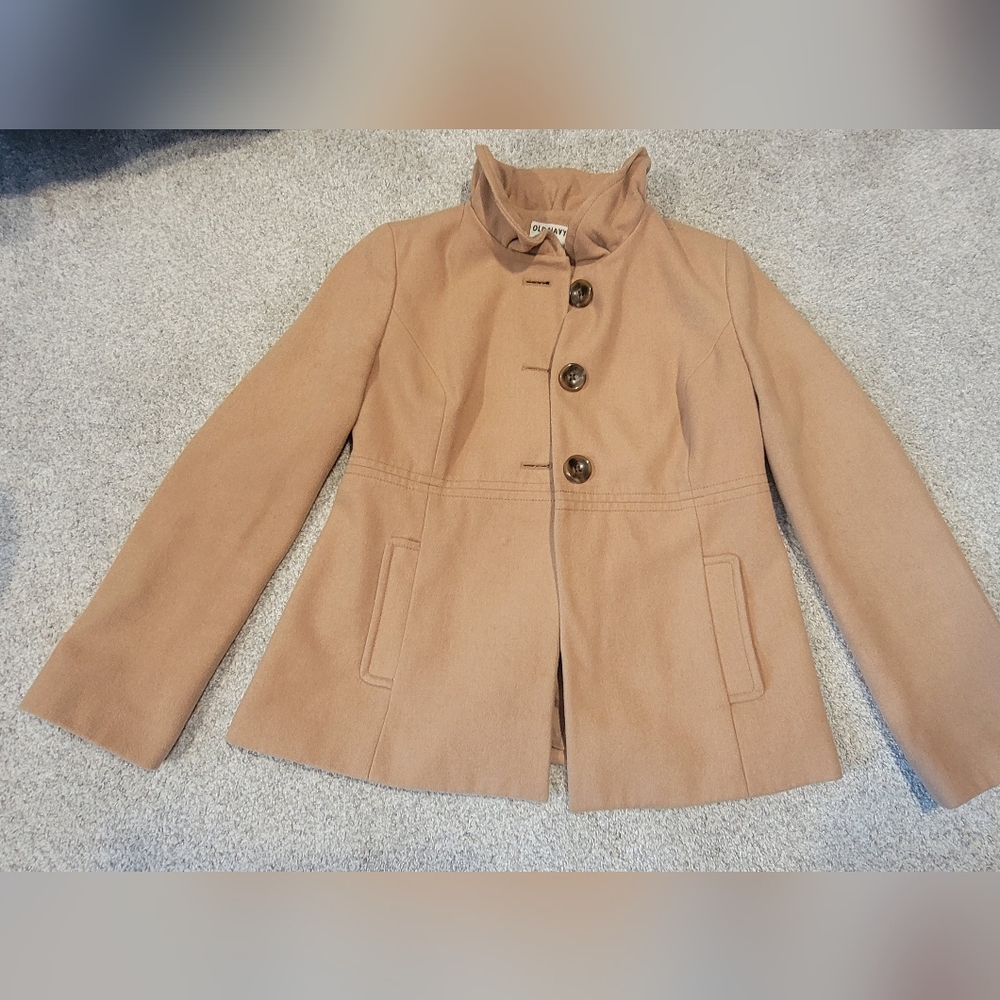 Old Navy Camel Color Wool Coat Size Medium - image 1